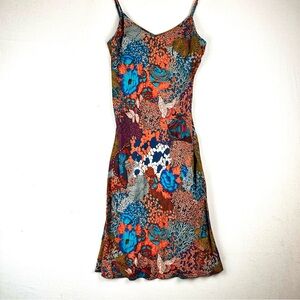 Anthropologie Multicolored Silk Floral Slip Midi Dress Boho
